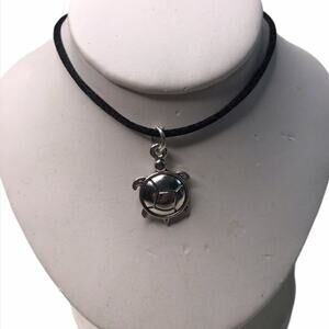 Hand Crafted Necklace Silver Turtle Black Silk #4
